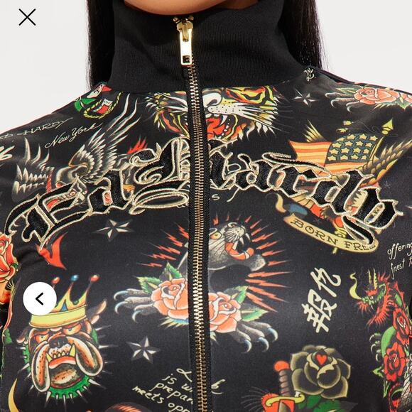 Ed Hardy Tattoo Embroidered Crop Track Jacket XL - Picture 9 of 10